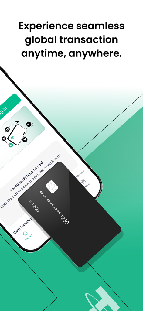 Interface do aplicativo UP Business mostrando um cartão de débito de criptomoedas preto para transações globais contínuas