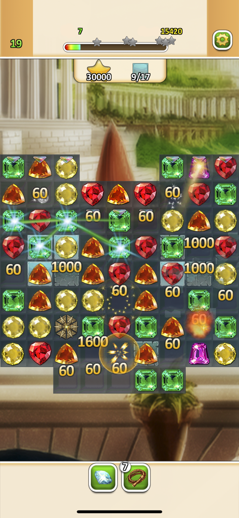 Indy Cat Match 3 Forever - A colorful match-3 puzzle level from Indy Cat Match 3 Forever featuring gems and an adventure background