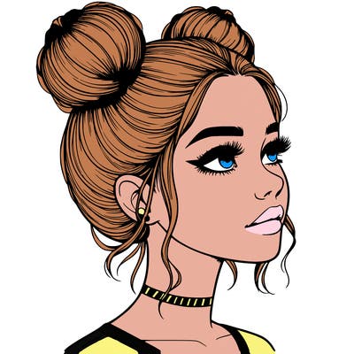realistic girl with buns on the top of her head