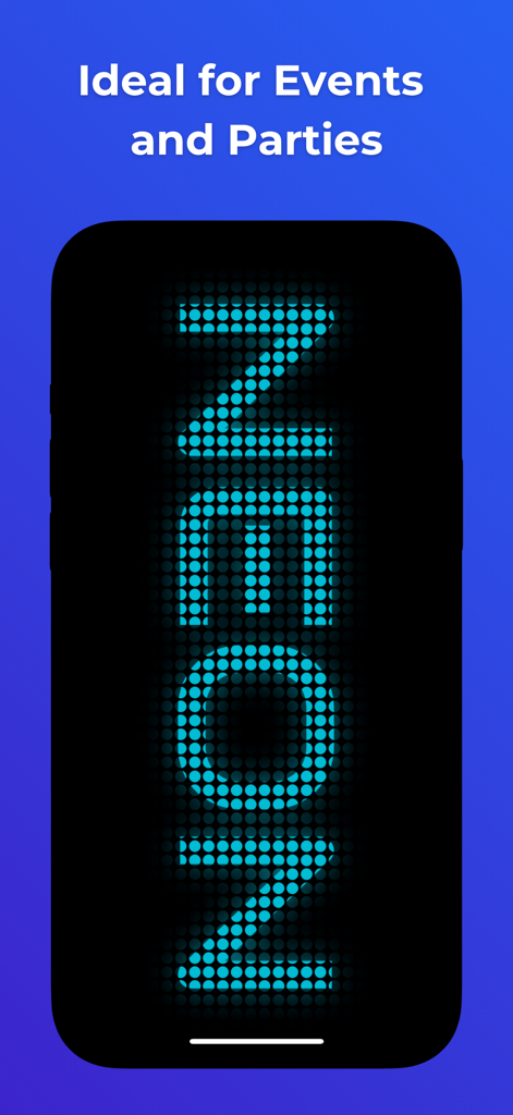 LED Scroller: Ledify - Pantalla de smartphone que muestra texto LED vertical deslizante en azul para eventos y fiestas