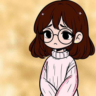 sad girl with glasses in a sweater