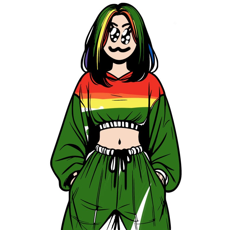 realistic girl faceless with baggy pants and a crop top