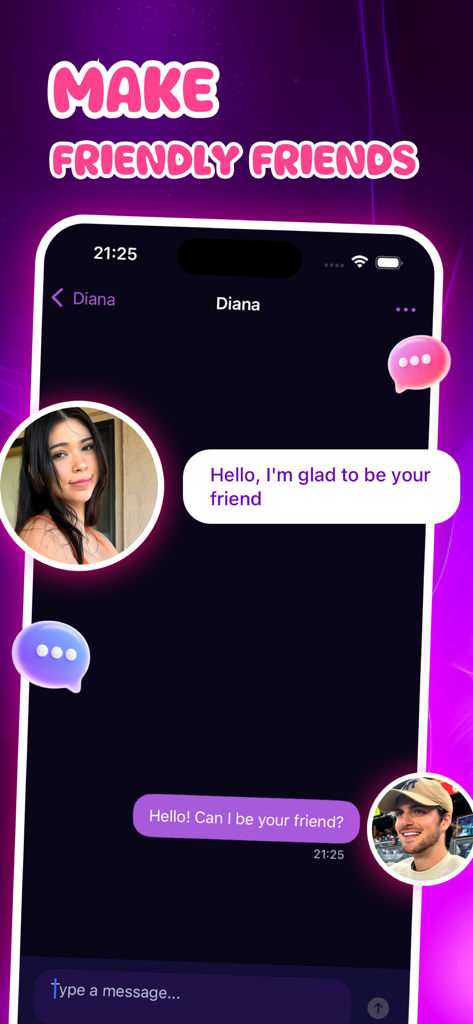 Paxa app messaging interface featuring a conversation between two users with profile pictures and neon pink accents.