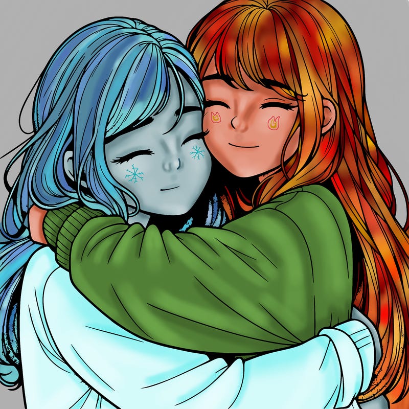 realistic two girls hugging