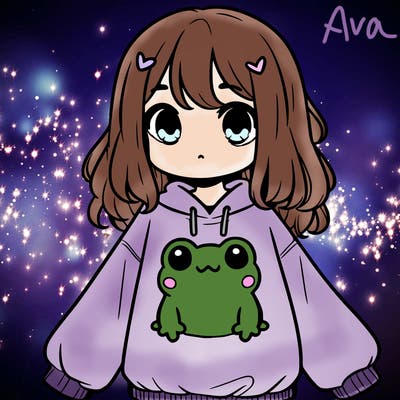 girl wearing frogging sweatshirt