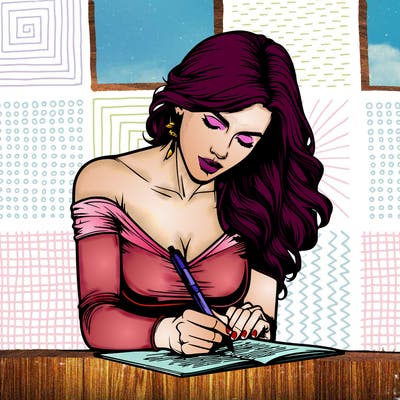 realistic female writing poetry