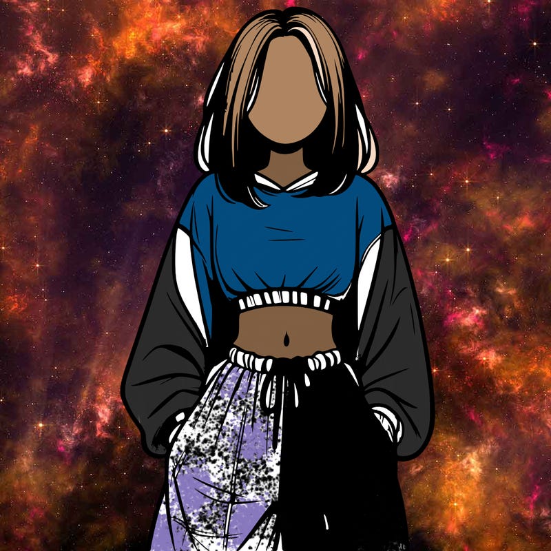 realistic girl faceless with baggy pants and a crop top