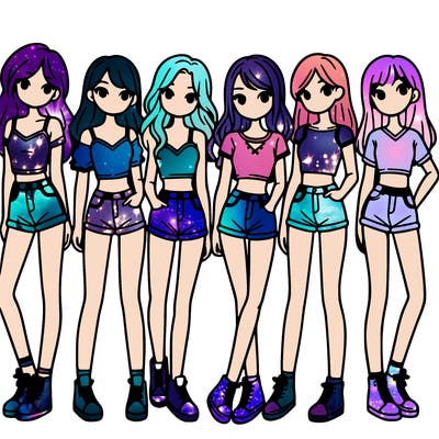 a group of girls wearing crop tops and shorts
