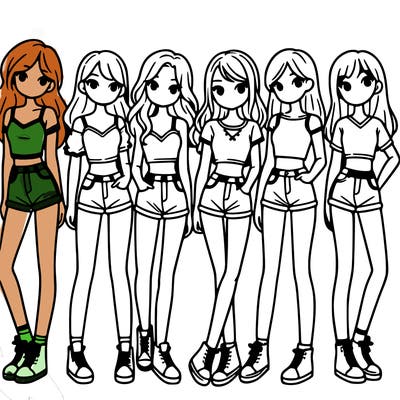 a group of girls wearing crop tops and shorts