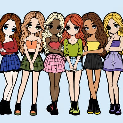 a group of girls realistic