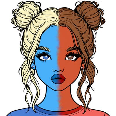 realistic girl with two buns in hair and lips