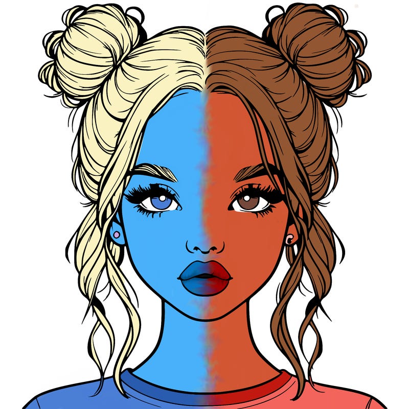 realistic girl with two buns in hair and lips