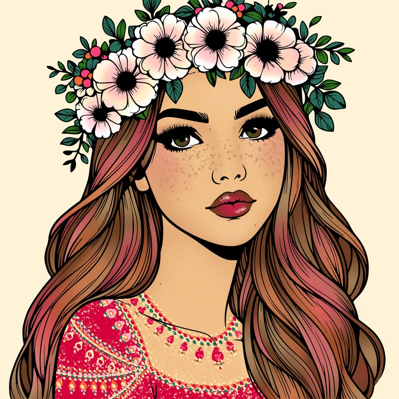 realistic woman with flowers crown