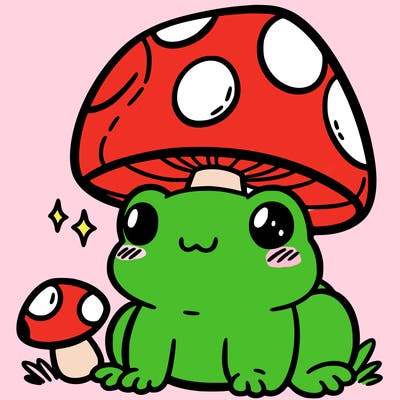 a cute frog with a mushroom hat