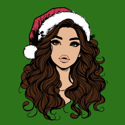 realistic christmas girl with wavy hair and lips
