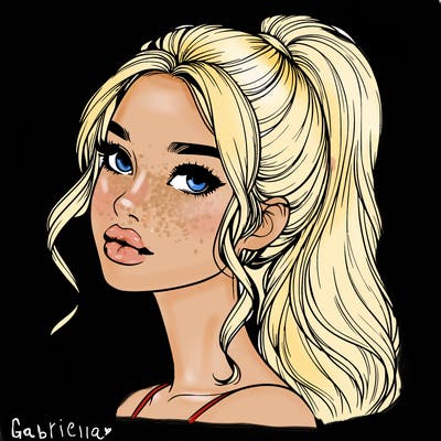 realistic girl with a ponytail on her hair and lips