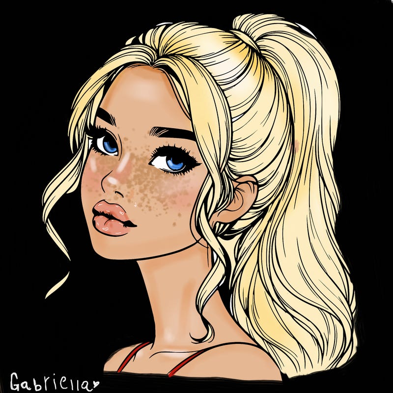 realistic girl with a ponytail on her hair and lips