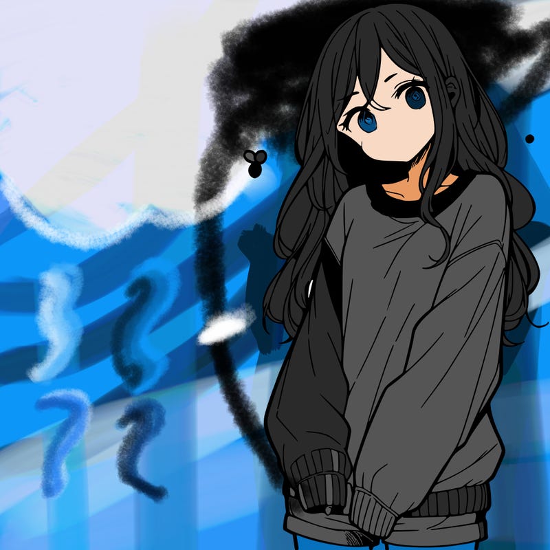 manga teen girl  in a sweater and baggy pants