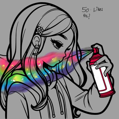 a realistic girl spray painting