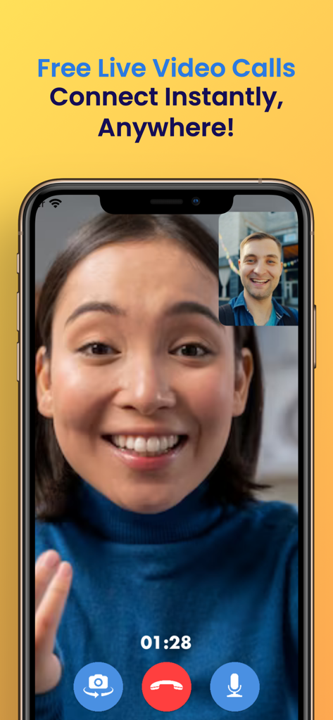Wink – Date, Chat & Connect - A woman and a man smiling during a live video call on the Wink social discovery app