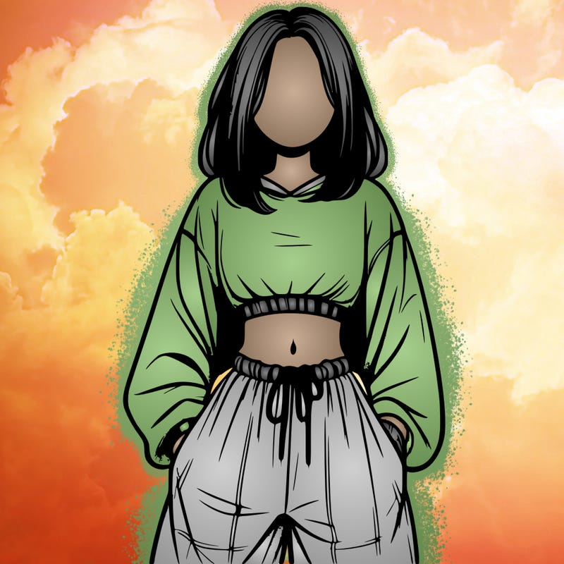 realistic girl faceless with baggy pants and a crop top