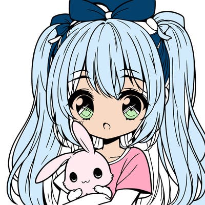 cute manga girl holding a bunny