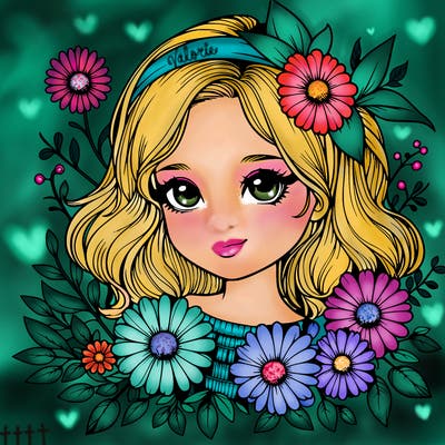 realistic girl with flowers