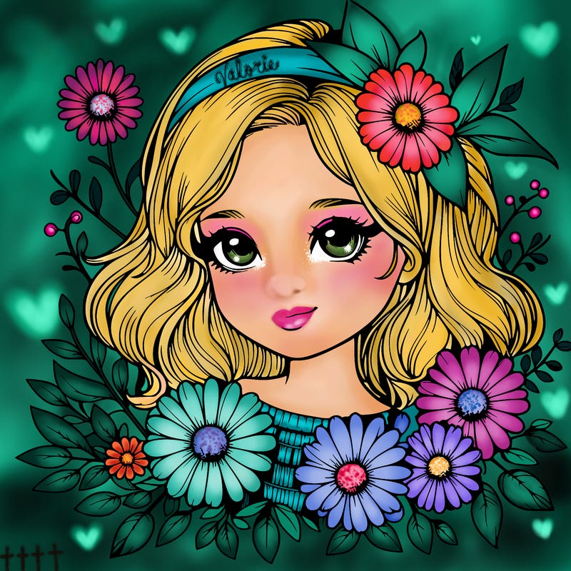 realistic girl with flowers