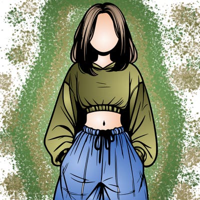 realistic girl faceless with baggy pants and a crop top