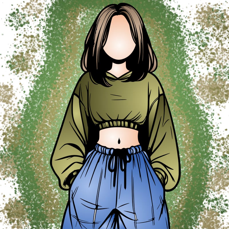 realistic girl faceless with baggy pants and a crop top