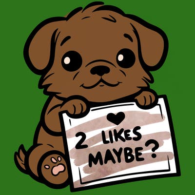 a puppy holding a sign that says 2 likes maybe?