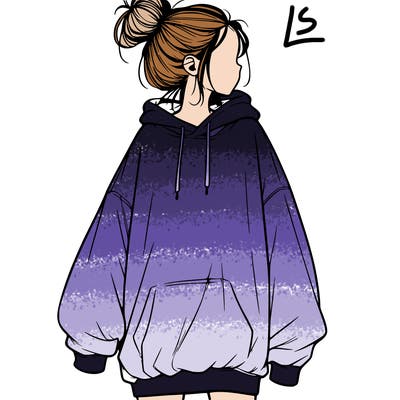 realistic girl with a oversized sweatshirt on and a bun
