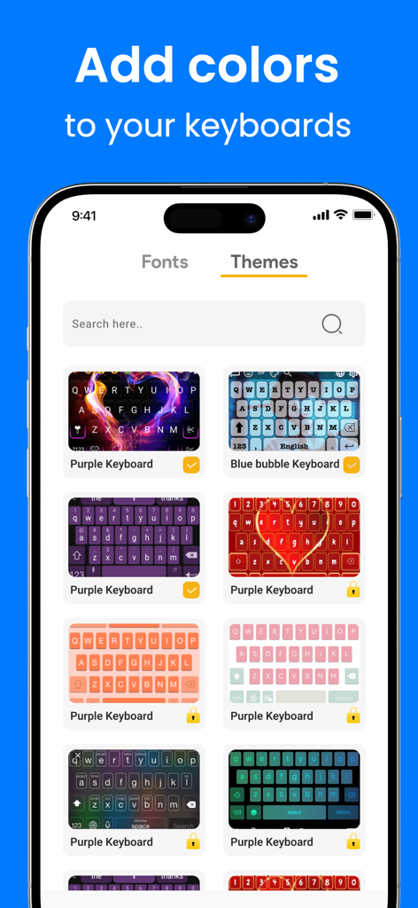 Fonts for iPhones - Cool Fonts - A selection of colorful custom keyboard themes in the Fonts for iPhones mobile application