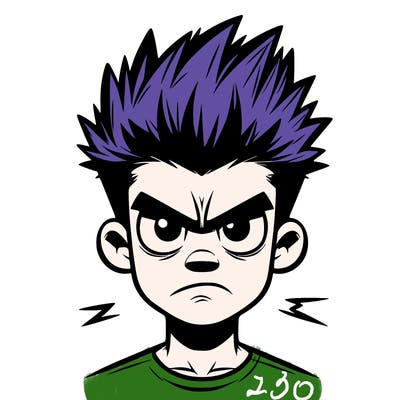 spikey haired male with angry look