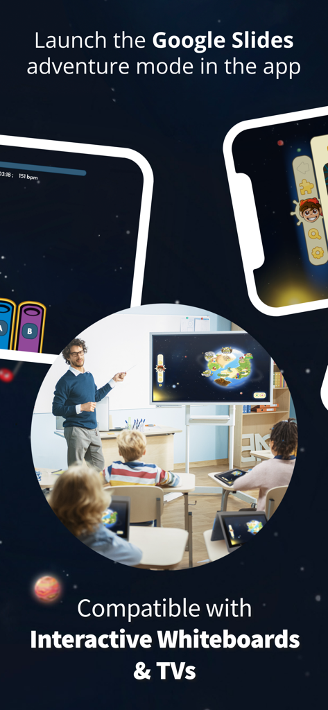 World of Music - Un profesor utilizando la aplicación World of Music en una pizarra interactiva en un aula con estudiantes usando tabletas