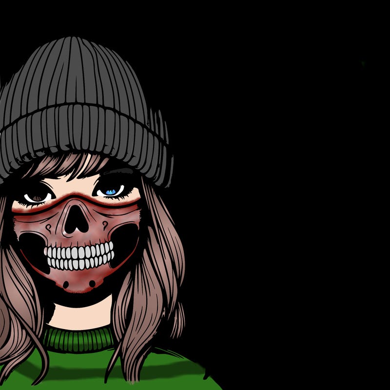 realistic girl with skull mask