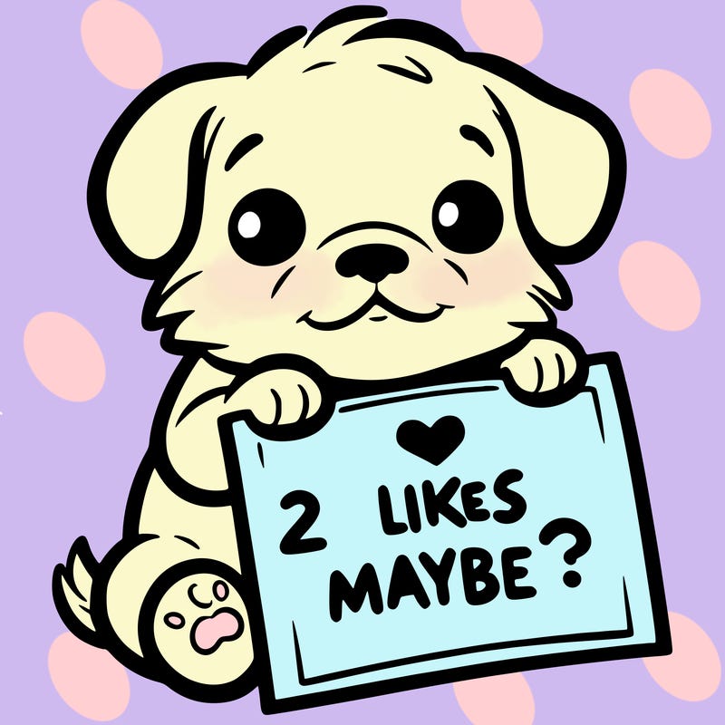 a puppy holding a sign that says 2 likes maybe?