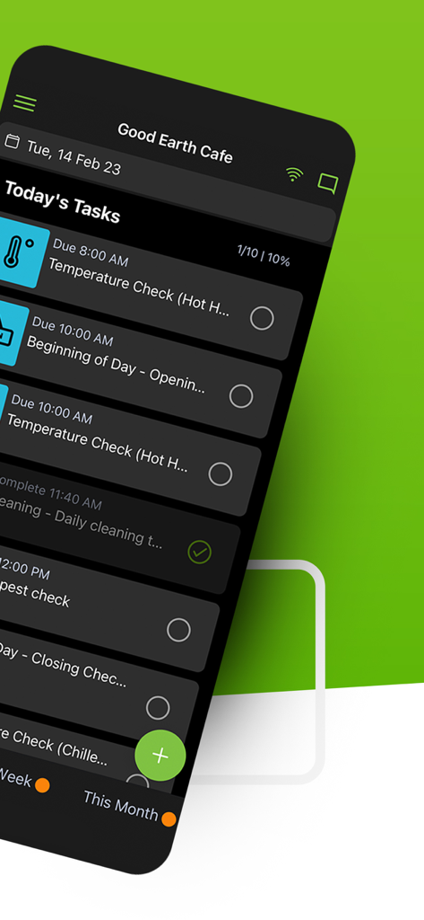 Safe Food Pro - Daily food safety task management list in the Safe Food Pro mobile app