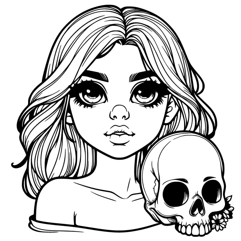 realistic girl with skull