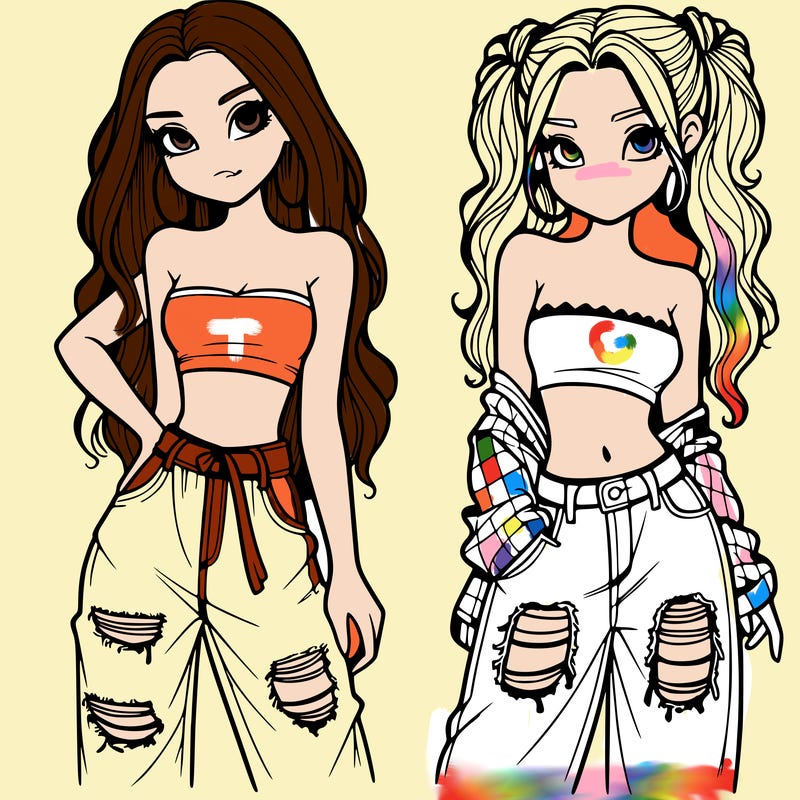 2 girls in crop tops and baggy jeans ripped