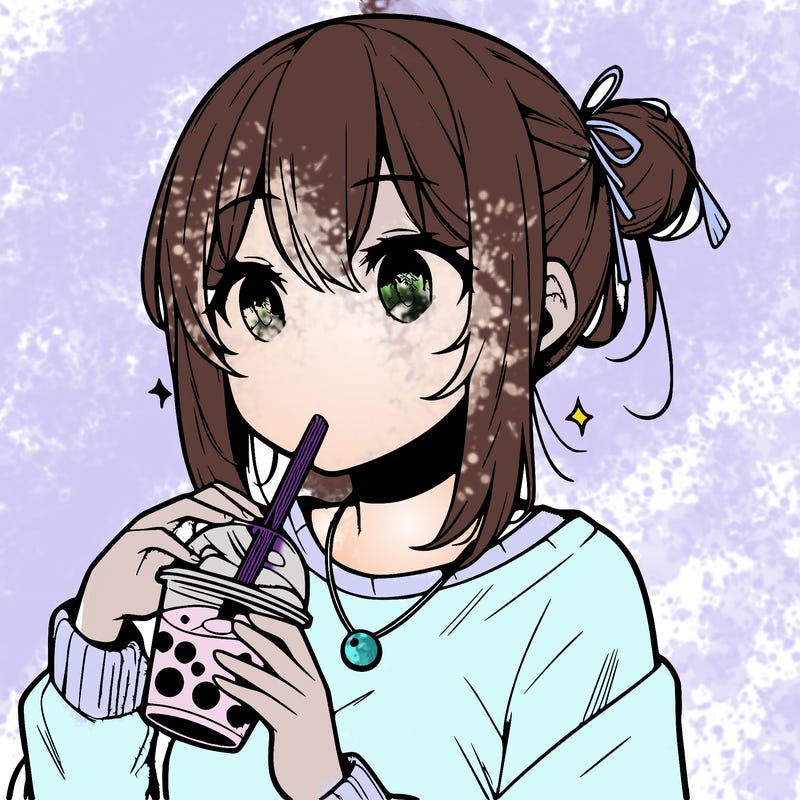 manga character drinking boba