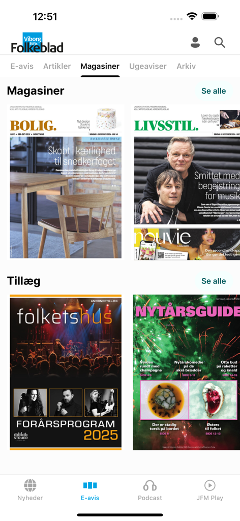Viborg Stifts Folkeblad app showing magazines and supplements section