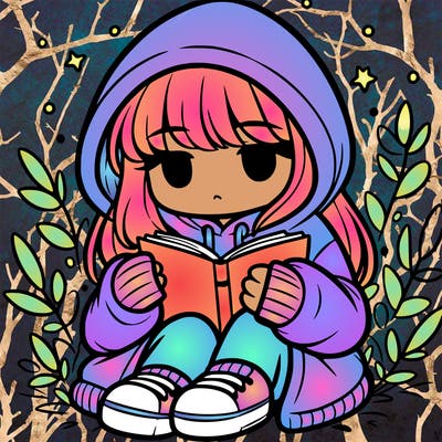 girl in oversized hoodie reading a book