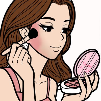 little girl putting on makeup