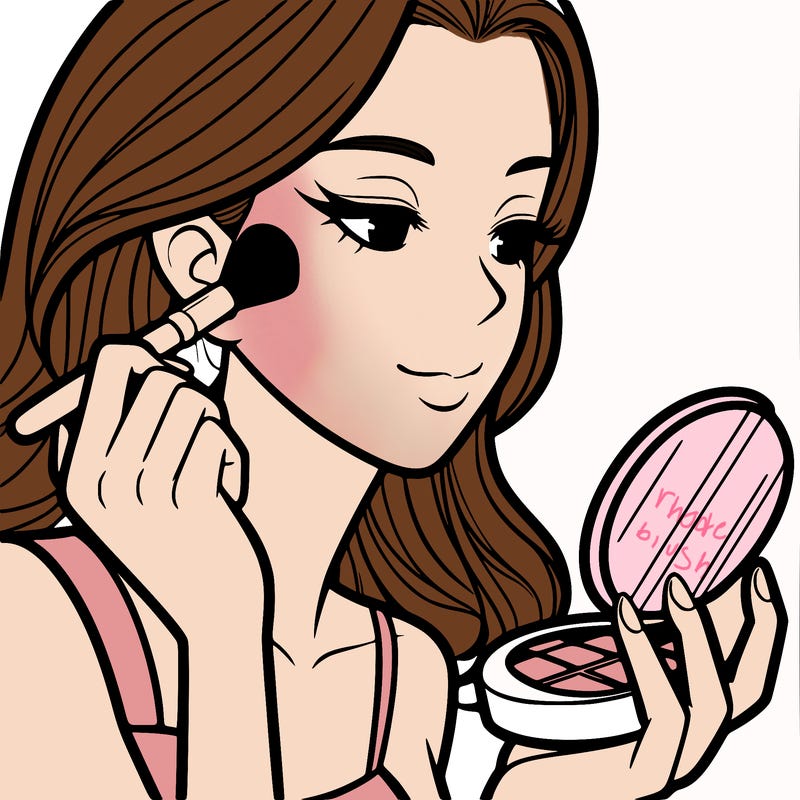 little girl putting on makeup