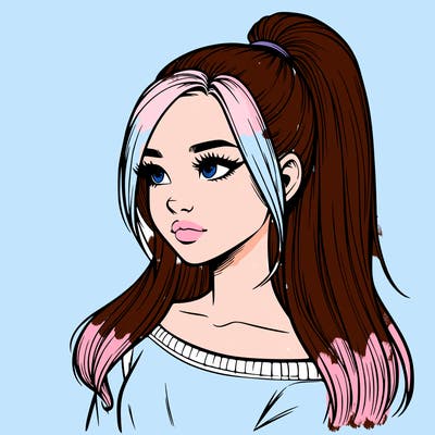 realistic girl with a high ponytail