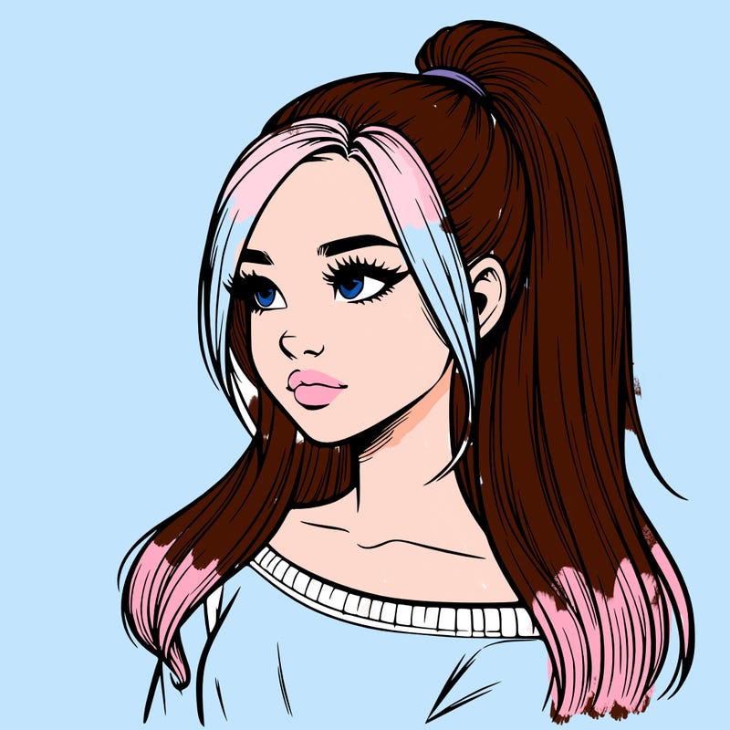 realistic girl with a high ponytail