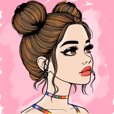 realistic girl with buns on the top of her head