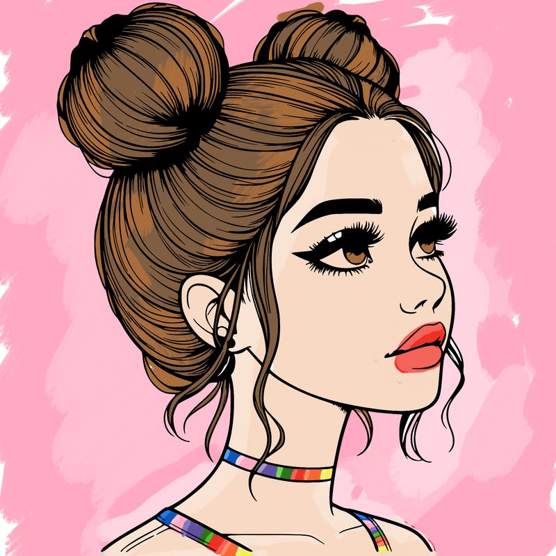 realistic girl with buns on the top of her head