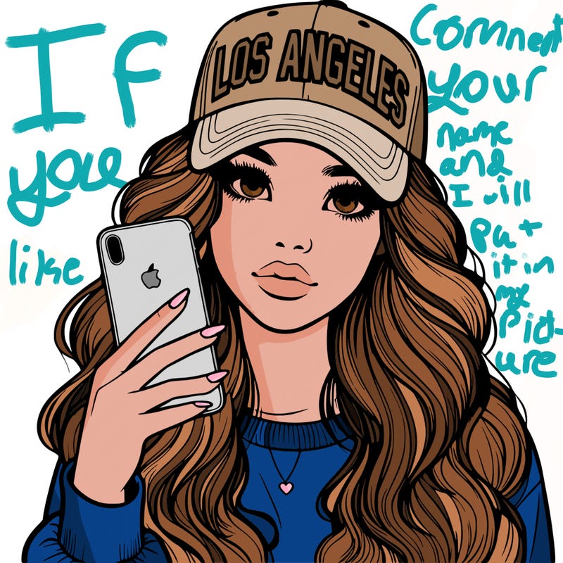 realistic beautiful girl wearing los ángeles cap holding an iphone